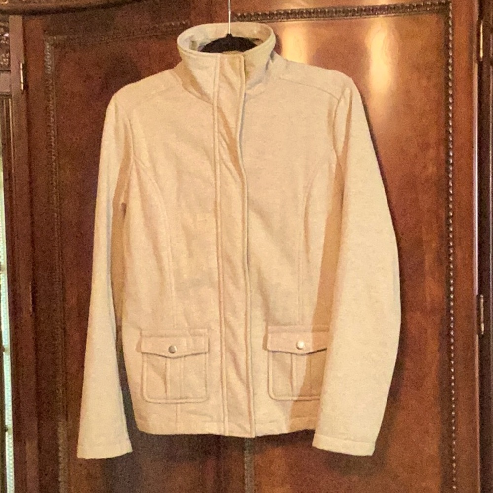 Liz Claiborne size M sweatshirt jacket. Oatmeal Heather tan color